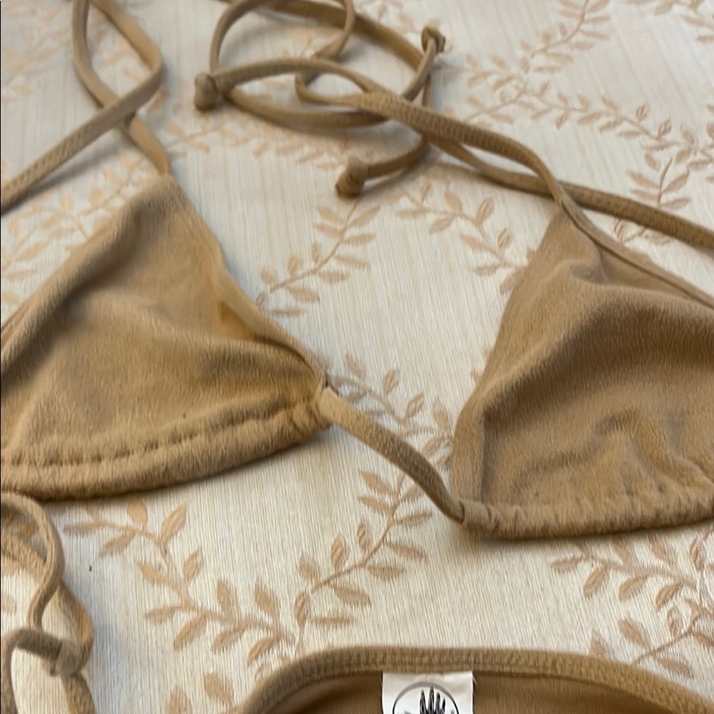 Body Glove Tan Bikini Top suede like material sexy nude color great condition - Picture 3 of 5